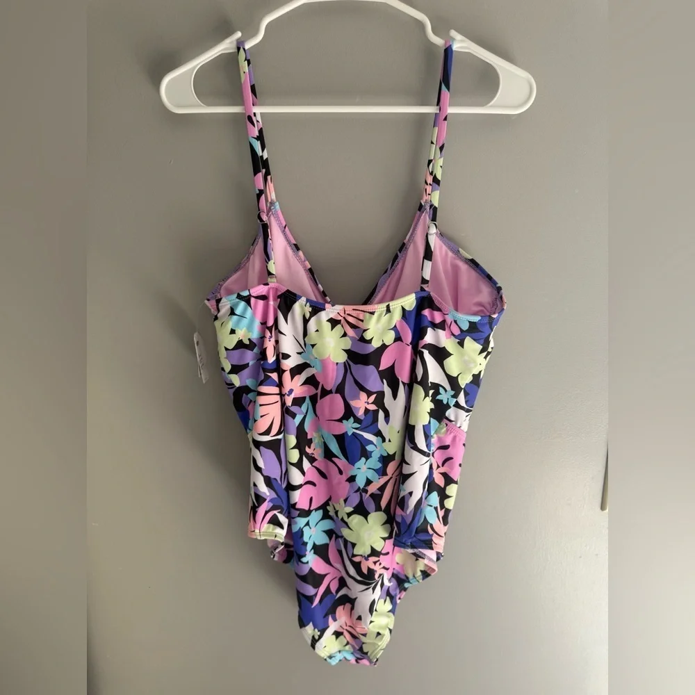 Decree Women’s Floral Cut Out Full Coverage Adjustable One Piece Swimsuit SZ XL
